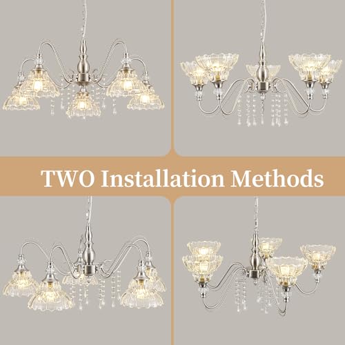5 Light Chandelier in Brushed Nickel Finish with Flower (5-Light / Nickel)