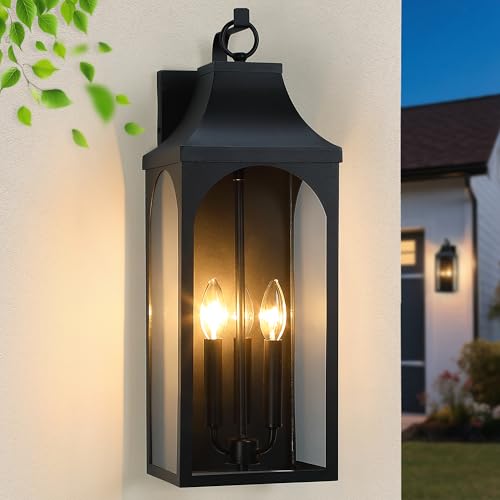 22-Inch 3-Light Outdoor Porch Wall Lantern, Black Exterior Light
