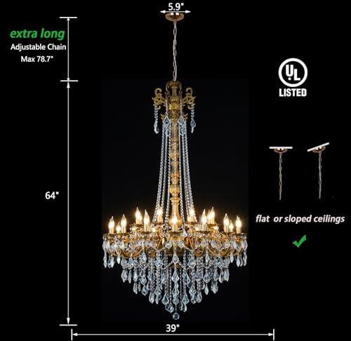 24 Light Antique Gold Crystal Chandelier