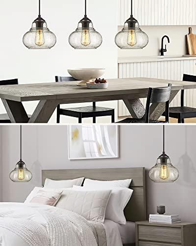 8 Inch Pendant Light Fixtures Seeded Bubble Glass Hanging Light Industrial Pendant Lighting for Kitchen Island Farmhouse Bar Bathroom Dining Room Oil Rubbed Bronze Finish