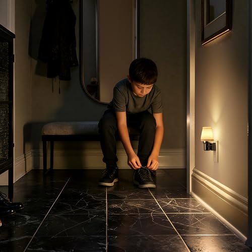 LED Night Lights Plug into Wall Linen Fabric Round Platform (2 Count)