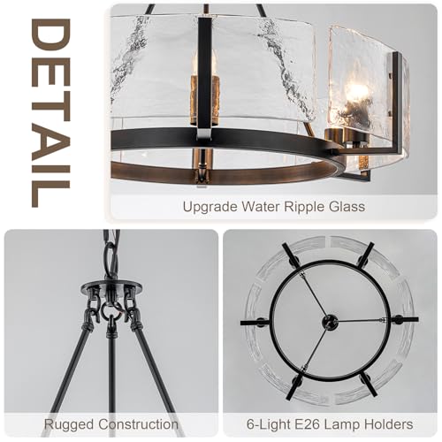 Black Glass Drum Chandelier 27.6” Modern Dining Room Chandelier