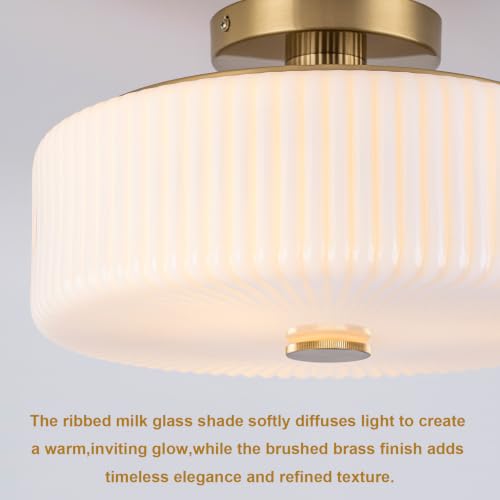 Mid Century Modern Gold Semi Flush Mount Ceiling Light