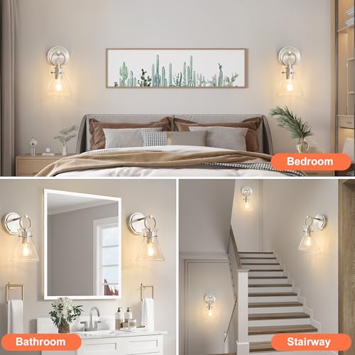 Wall Sconces 2 Pack Vanity Light Fixture for Bathroom Nickel