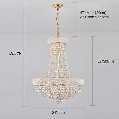 14 Lights Gold Finish Empire Crystal Chandelier Lighting for Dining Room Living Room Foyer Hallway Entryway