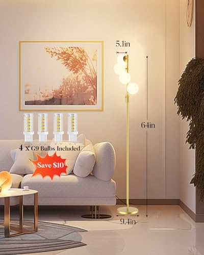 Mid Century Modern 4 Globe Gold Floor Lamp (4 Count)