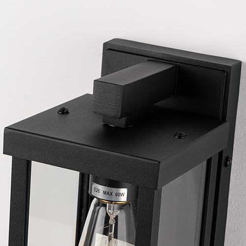 11" Classic Outdoor Wall Sconce 1 Light in Matte Black Rectangular Metal Frame and Clear Glass Shade Waterproof Porch Light Patio Light