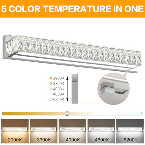 30in LED Bathroom Lights Over Mirror Modern Crystal Vanity Lights Bar Chrome Wall Lighting for Bath