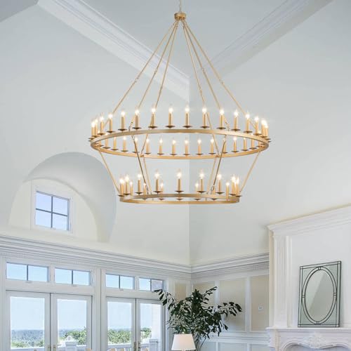 Gold Wagon Wheel Chandelier 2 Tier 60