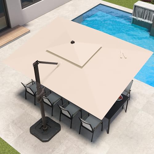 9x12 FT Patio Cantilever Outdoor Umbrella with Base and LED Lights