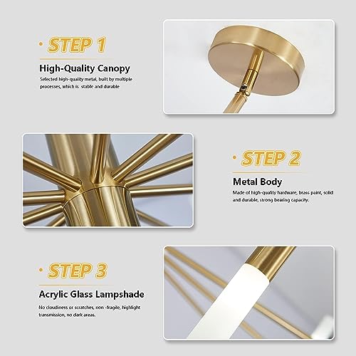 Lighting Mid Century Modern Chandelier Brass Gold Chandelier Light Fixture Vintage Bedroom Chandelier Sputnik Flush Mount Ceiling Light Large Chandeliers for High Ceilings