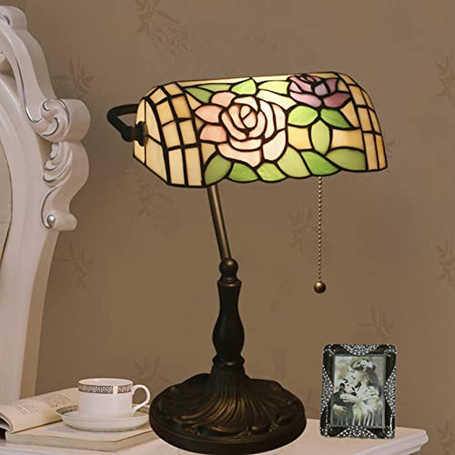 Tiffany Style Bankers Table Lamp Stained Glass Piano Desk Lamp Vintage Bedroom Bedside Lamp for Study