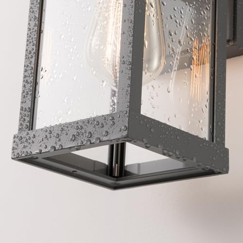 11" Classic Outdoor Wall Sconce 1 Light in Matte Gray Rectangular Metal Frame and Clear Glass Shade Waterproof Porch Light Patio Light Pack of 2 (2 Count)