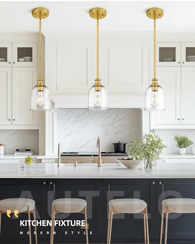 2 Pack Modern Gold Pendant Lights Kitchen Island Cylinder Glass (2 Count)
