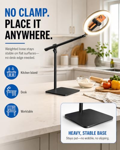 10" Overhead Ring Light for Desk with Weighted Base