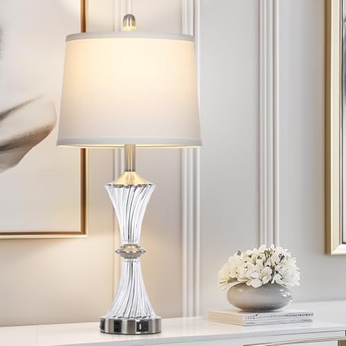 Crystal Glass Table Lamp with USB C+A Ports & AC Outlet