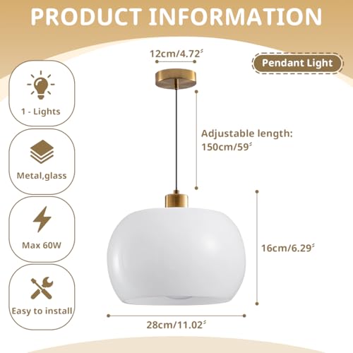 3 Pack Hanging Light Glass Kitchen Island Pendant Light with White Globe Shade