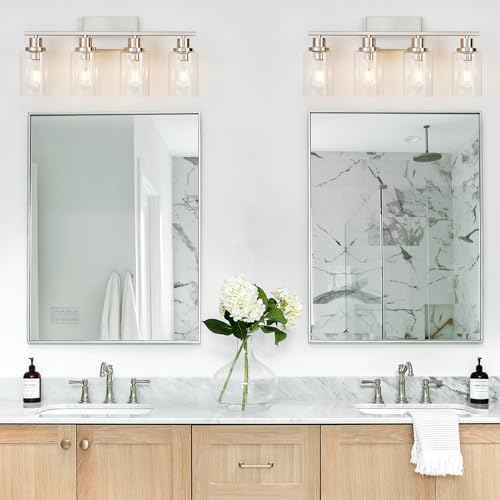 4 Light Bathroom Light Fixtures Brushed Nickel Vanity Light Over Mirror Modern Farmhouse Wall Lighting Sconces Wall Lamp for Bathroom
