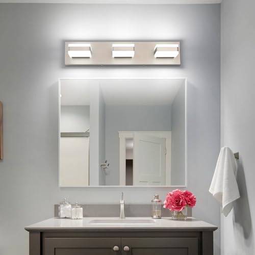 Brushed Nickel Vanity Lights Over Mirror