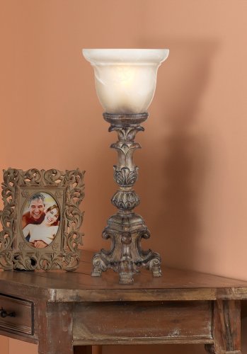 French Candlestick 18" Small Table Lamp Beige Wash Accent Console Cottage