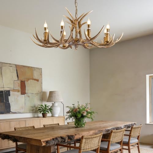 8 Light Resin Faux Horn Antler Chandelier