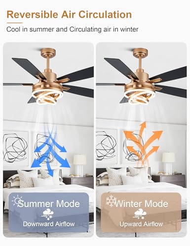 52" Black and Gold Modern Chandelier Fandelier Ceiling Fan with Light