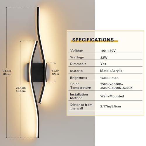 Vanity Light Modern Bathroom Lighting Fixture Over Mirror Black