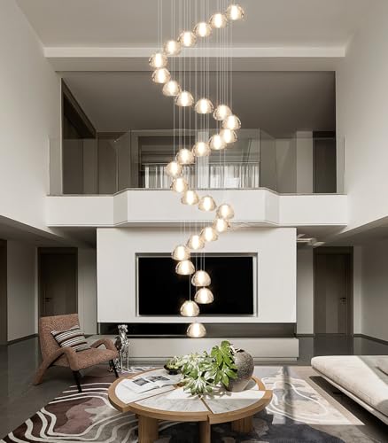 30 Lights Modern Chandeliers for High Ceiling Large Crystal Chandeliers LED Long Handing Light Fixture for Entrance Hallway Foyer Staircase 3000K