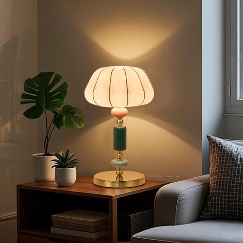 Modern White Fabric Table Lamp Plug in Metal Base Desk Light with Plug Cord Switch for Bedroom Bedside Living Room