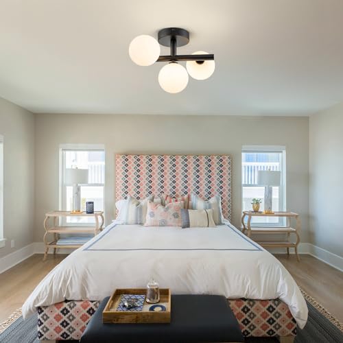 3 Light Semi Flush Mount Ceiling Light Frosted Globe (3 Count)
