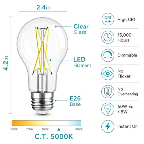 A19 Vintage Dimmable LED Light Bulbs (4 Count)