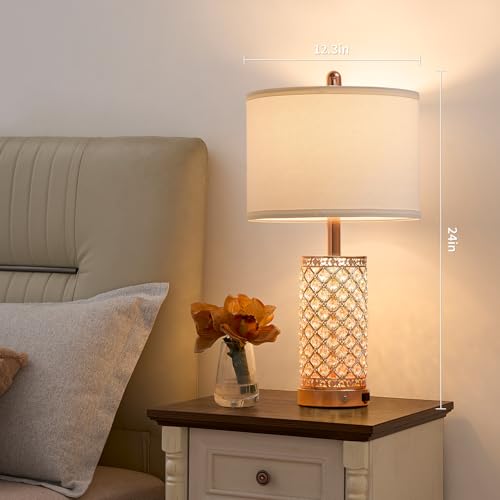 24in Crystal Table Lamp Set of 2 Bedroom Lamps for Night Stand (2 Count)