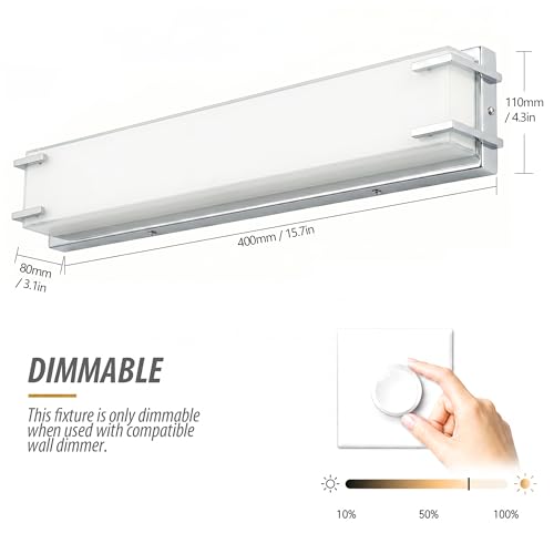 LED Bathroom Light Fixtures Over Mirror 16” Vanity Light with Milky White Lampshade 4000K Daylight Chrome Finishing Bath Bar (16 Count)