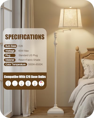 62" Floor Lamps for Living Room with 350°Adjustable Swing Arm (Cream)
