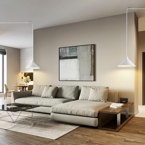 11.8IN Plug in Pendant Light 2 Pack Industrial Hanging Lamp White Vintage Pendant Lighting Fixtures with 15ft Cord On (2 Count)