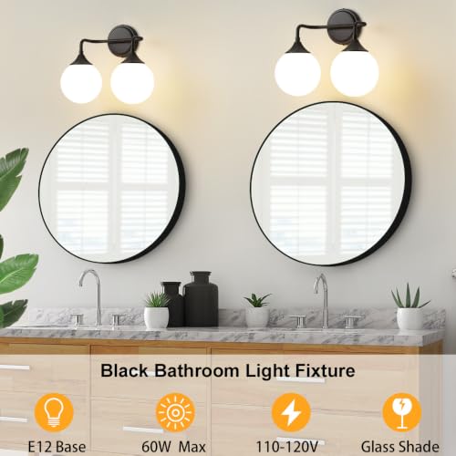 Black Bathroom Light Fixtures Over Mirror Vanity 2 (2 Count)