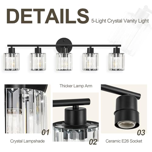 Modern Black Crystal Bathroom Light Fixtures