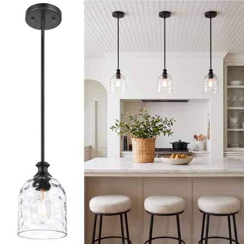 Modern Black Hammered Glass Pendant Lights Kitchen Island