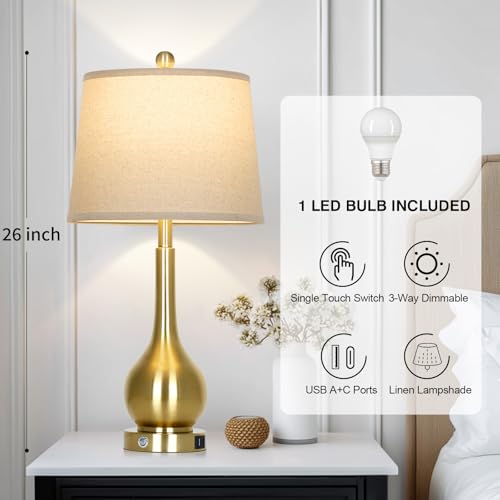 26" Gold Table Lamp for Living Room Single