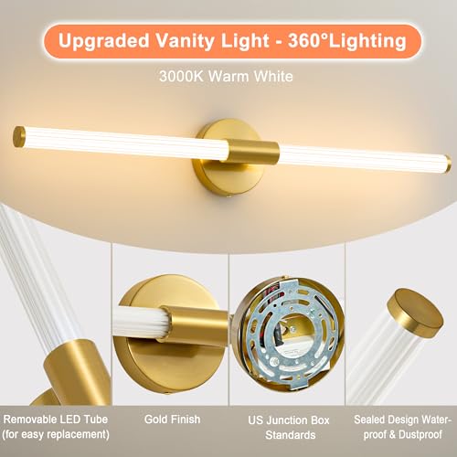 LED Bathroom Vanity Lights Gold Wall Sconce Modern 30"