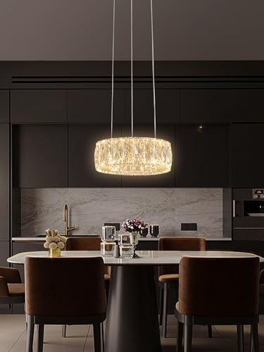 Modern LED Dimmable Crystal Chandelier 8" Ring Gold Pendant Light Fixtures for Kitchen Island Dining Room Living Room