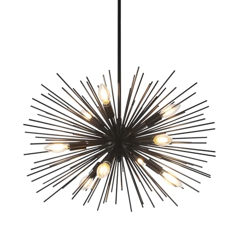 24in 9 Light Black Sputnik Chandelier Mid Century Modern