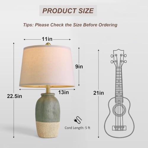 22.5" Green Ceramic Table Lamps for Bedroom