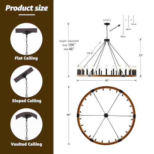48" Wood Wagon Wheel Chandelier 30