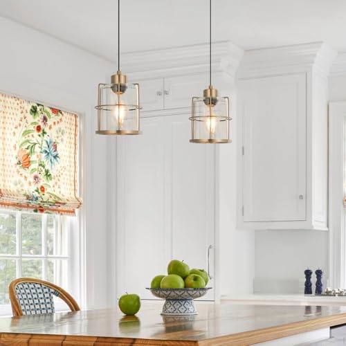 Brass Gold Pendant Light Fixture Set of 2 (2 Count)