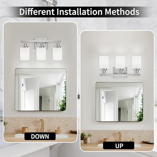 3 Light Bathroom Light Fixtures Brushed Nickel Vanity Light 17in (3 Count)