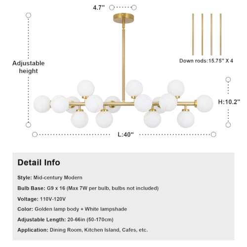 39" Mid Century Modern Chandelier Linear Alabaster Light Fixture