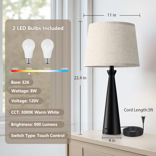 Modern Touch Lamps for Nightstand (2 Count)