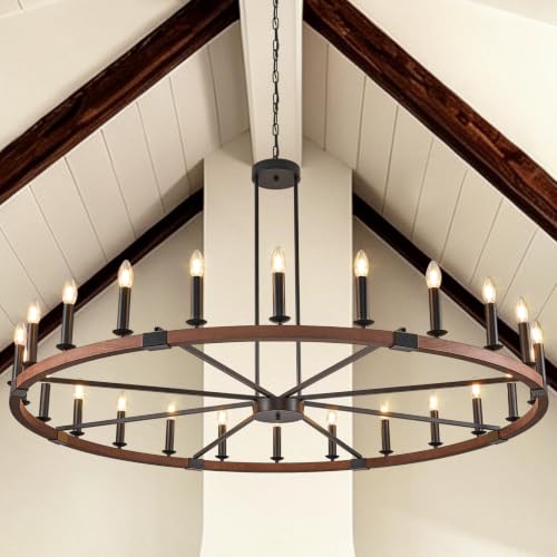 Farmhouse Large Wagon Wheel Chandelier 24 Light Round Wood Chandelier Light