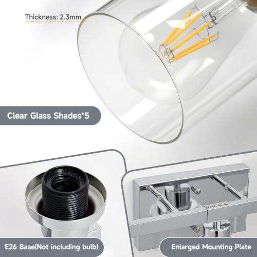 DIKADIA 5 Light Chrome Bathroom Vanity Light Over Mirror 30" Bathroom Light